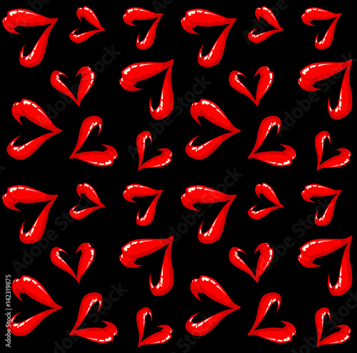 Seamless lips pattern on a black background.