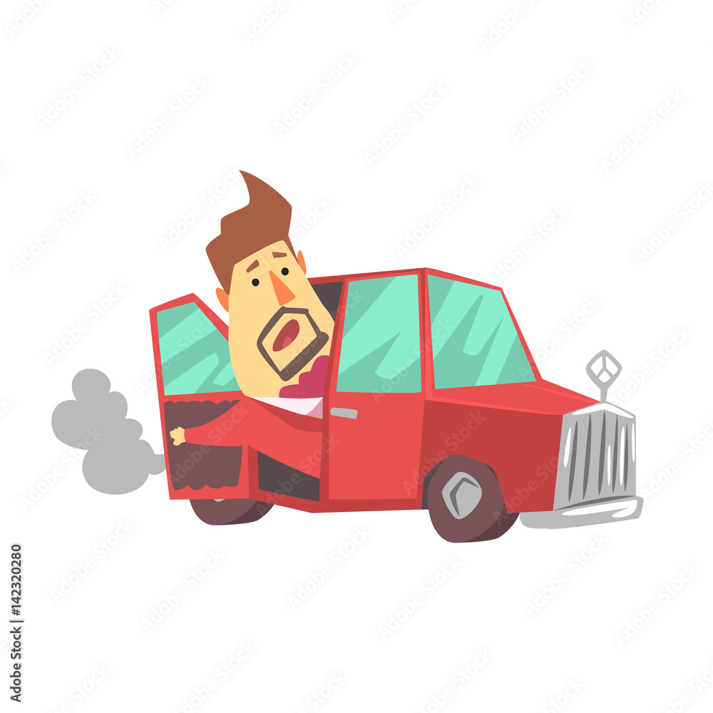 Millionaire Rich Man With Expensive Car Broken,Funny Cartoon Character ...