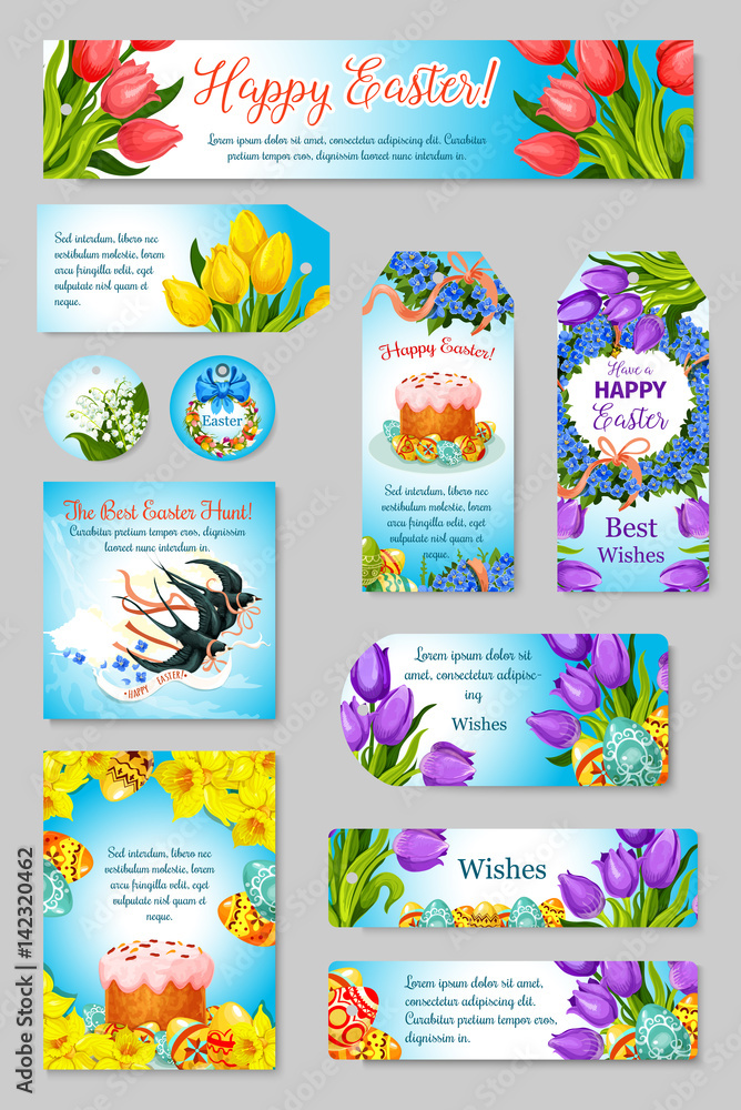 Vector Easter greeting cards, tags, banners set