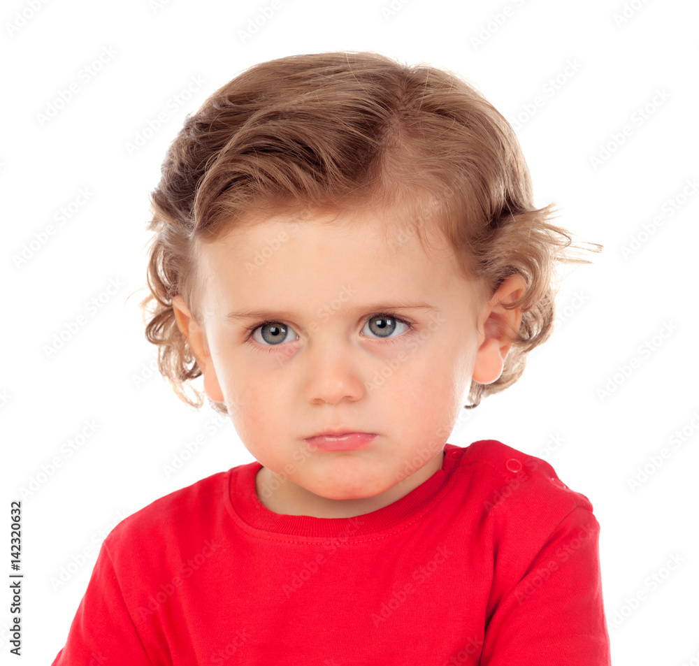 Angry funny baby with red t-shirt Angry funny baby with red t-shirt