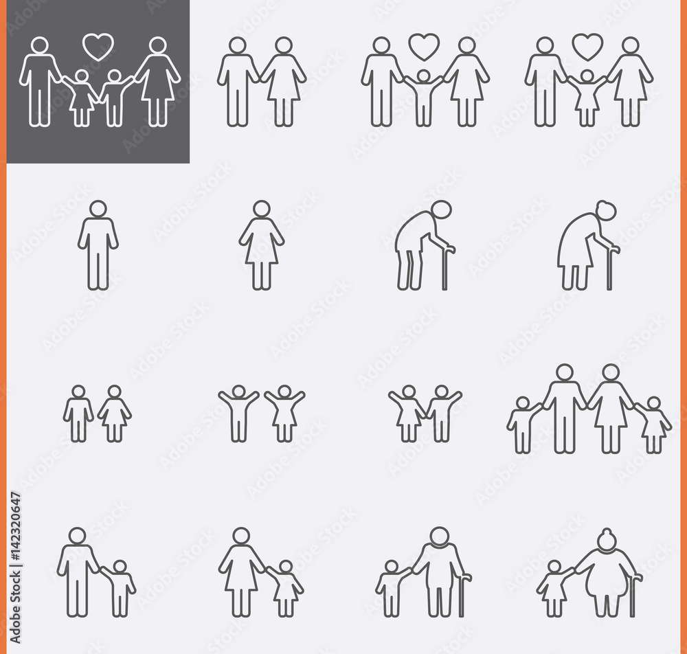 Family Icons. Man and Women Thin Pictogram. Family Icons. Man and Women Thin Pictogram.