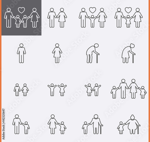 Family Icons. Man and Women Thin Pictogram.