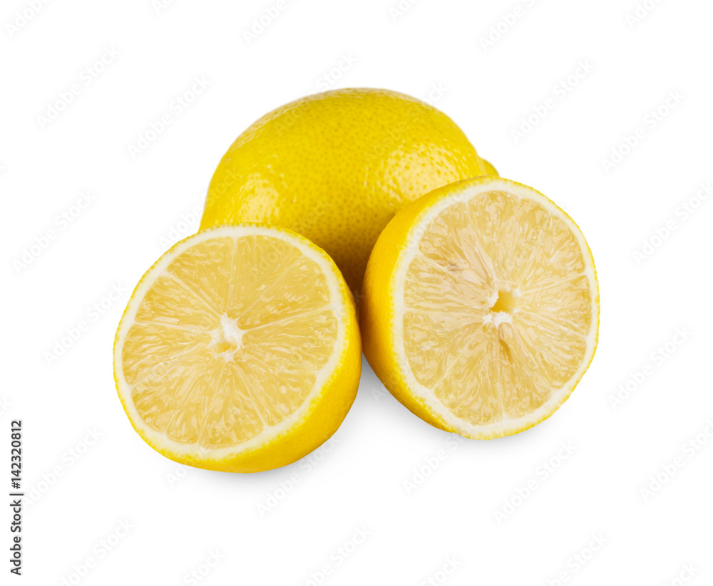 Fresh yellow lemon core closeup isolated on white background