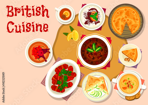 British cuisine lunch dishes icon design