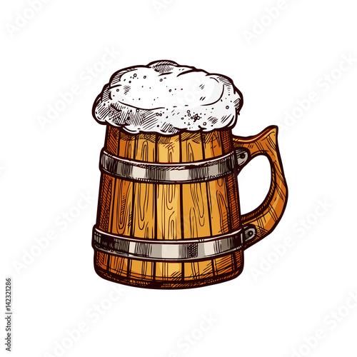 Beer wooden mug isolated sketch design