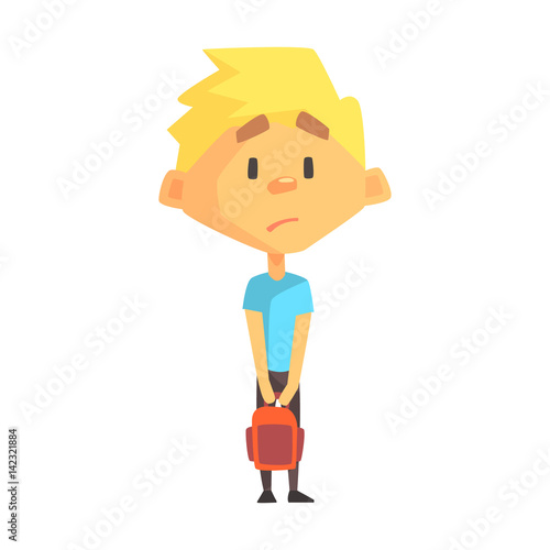 Sad Blond Boy, Primary School Kid, Elementary Class Member, Isolated Young Student Character