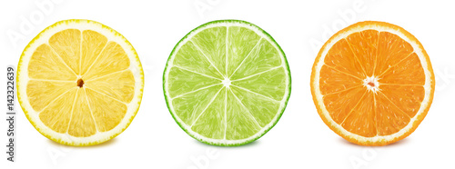 Fruit slices set: lemon, lime, orange.