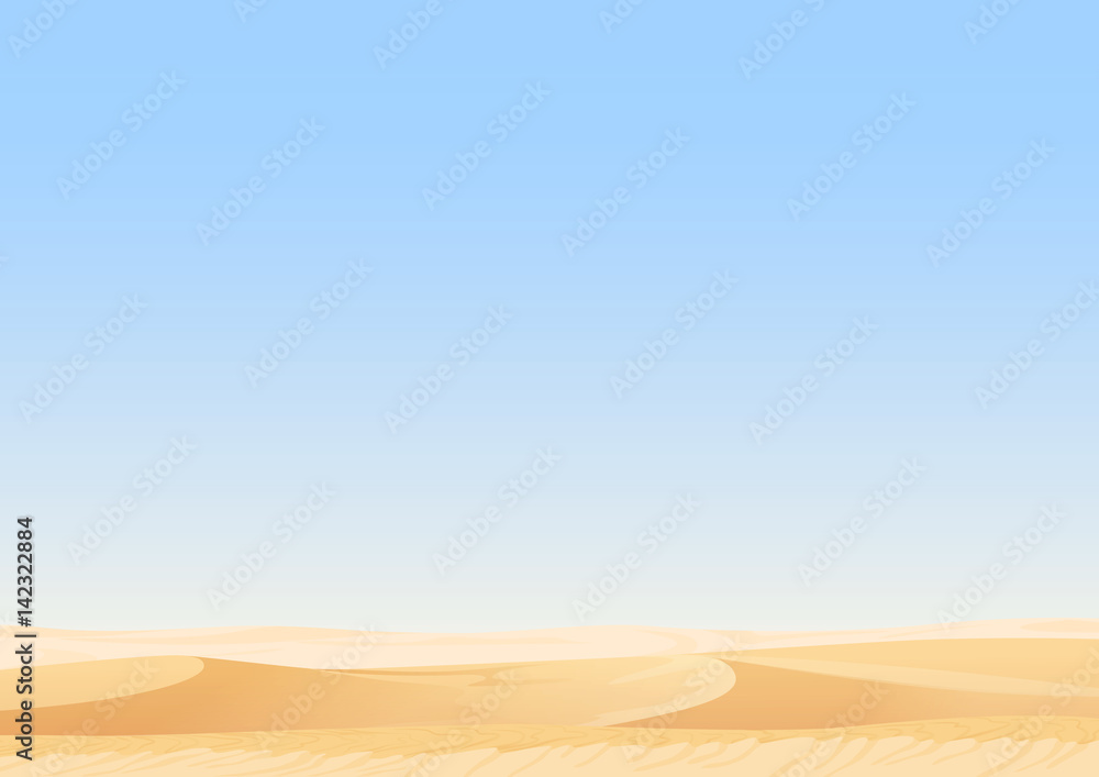 Empty sky desert dunes vector egyptian landscape background. Sand in nature illustration.