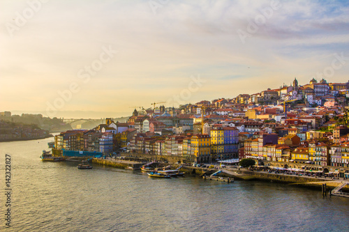 Sunset view to the Ribeira in Porto