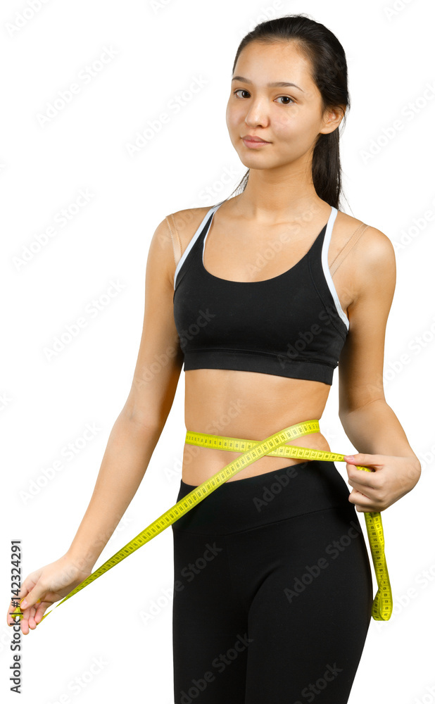 Beautiful young woman with measuring tape, isolated Beautiful young woman with measuring tape, isolated