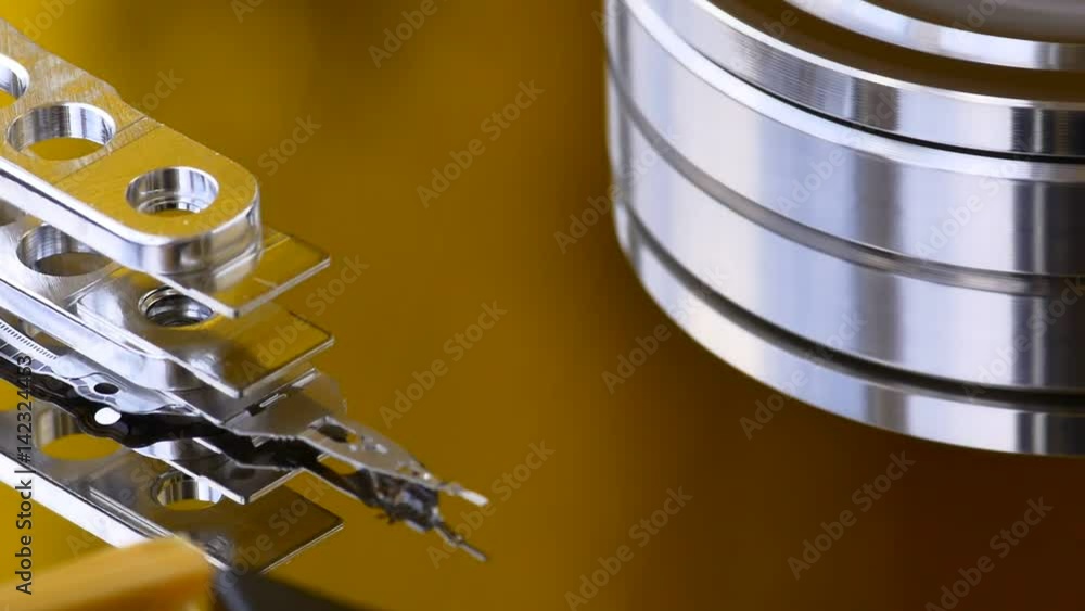 HDD failure. The internal structure of the hard disk. Recorder closeup
