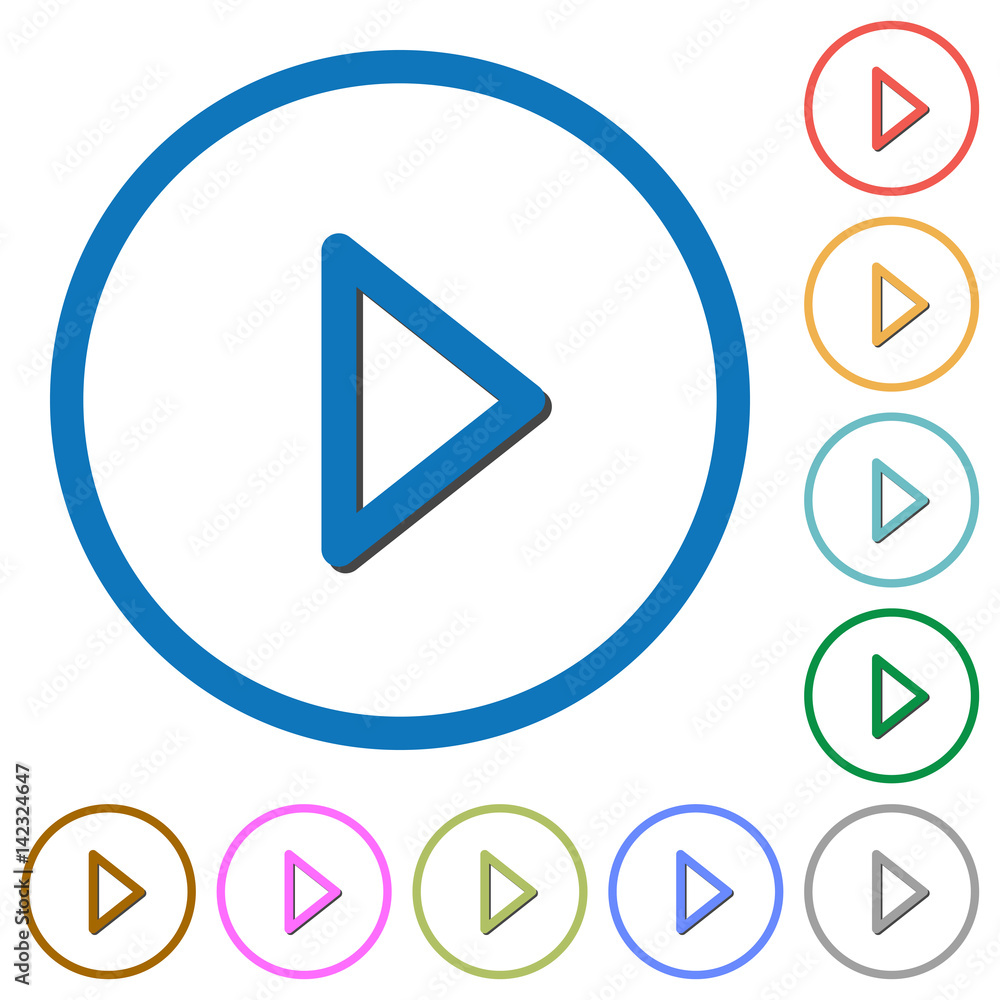 Media play icons with shadows and outlines Media play icons with shadows and outlines