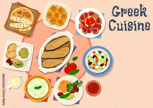 Greek cuisine tasty lunch dishes icon