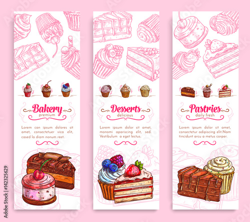 Cake desserts banner for bakery and pastry design