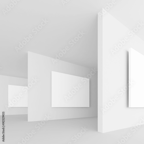 3d Rendering of Abstract Gallery Interior. White Retro Architecture Background