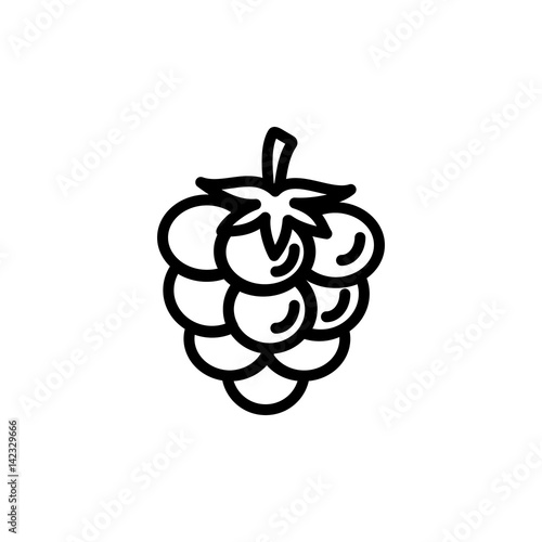 raspberry berry with leaf line icon black on white
