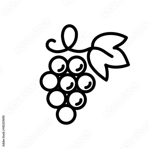 grape wine fruit with leaf line icon black on white