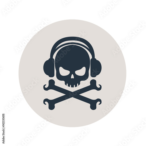 Icono plano auriculares musica pirata en circulo gris
