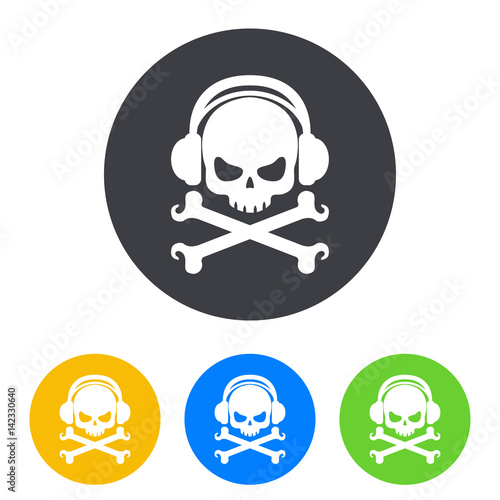 Icono plano auriculares musica pirata en circulo varios colores