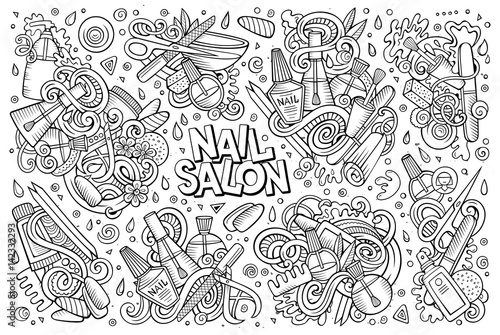 Vector cartoon set of Nail salon theme doodles design elements