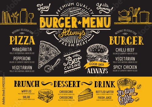 Burger menu restaurant, food template.