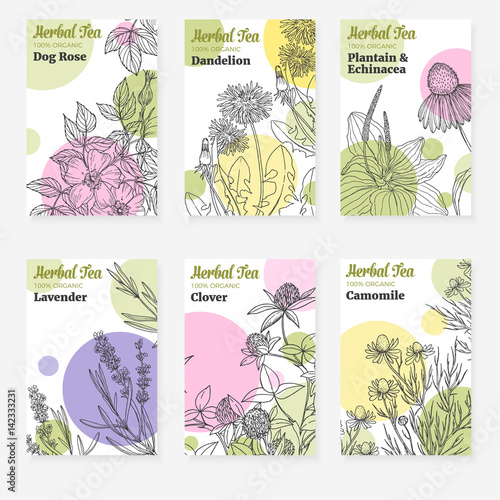 Six package templates for herbal tea or natural cosmetic