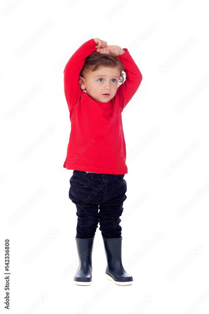 Surprised baby with his hands on the head Surprised baby with his hands on the head