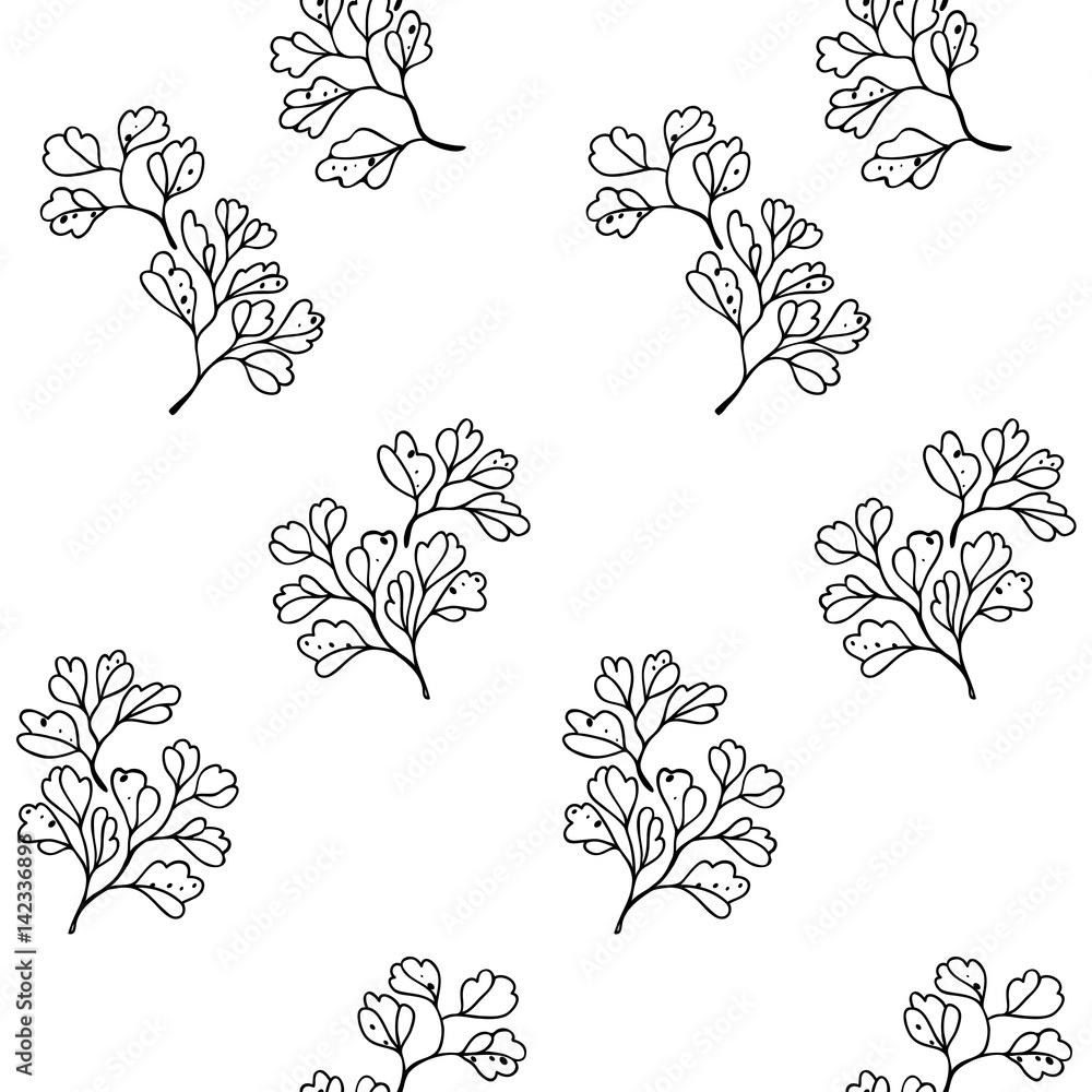 vector white black contour illustration of exotic leaves pattern