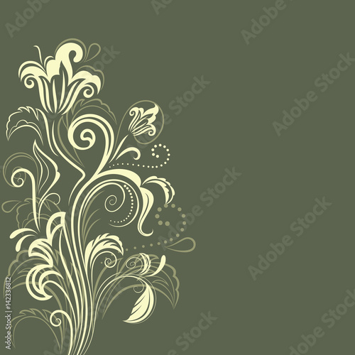 Abstract dark green floral background with copy space.