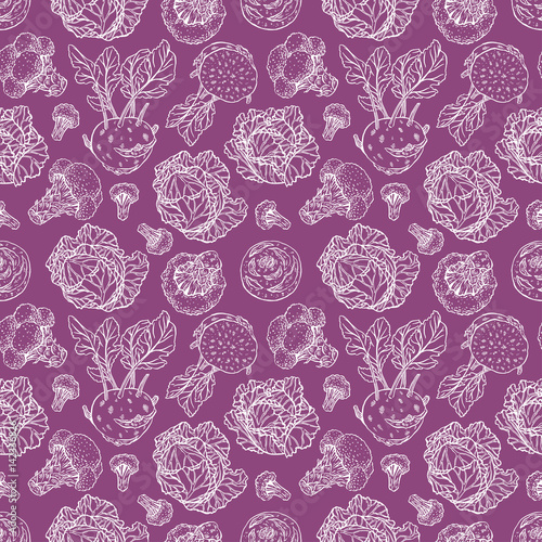 seamless background of sketch cabbages
