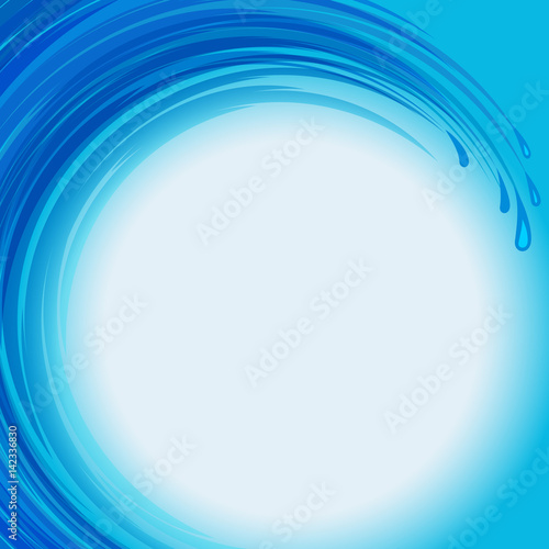 Blue and white abstract round water wave swirl.