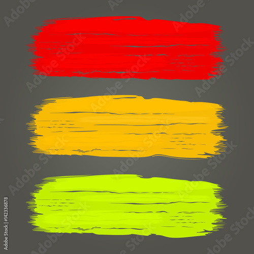 Color brush strokes vector template isolated on dark grey background.