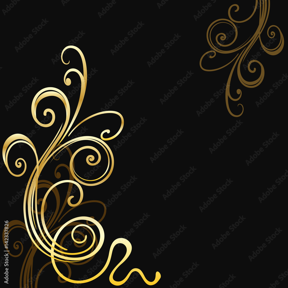 Black vector backgrounds with golden swirls and copy space. Black vector backgrounds with golden swirls and copy space.