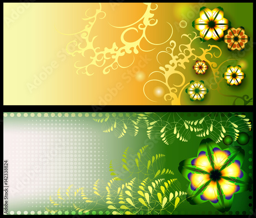 Floral banners, backgrounds with decorative abstract plant elements. Abstract website headers .