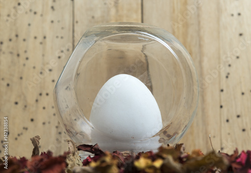 Easter eggs on wooden backg...