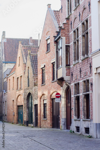 Fototapeta Naklejka Na Ścianę i Meble -  Architecture of narrow bicked street of Brugge town in Begium