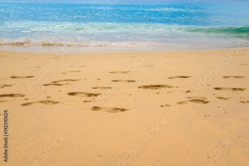 Footmark in the Sand   on Beach at Thailand