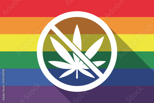 Long shadow gay pride flag with  a marijuana leaf  in a not allowed signal