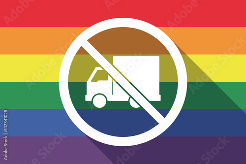 Long shadow gay pride flag with  a delivery truck  in a not allowed signal