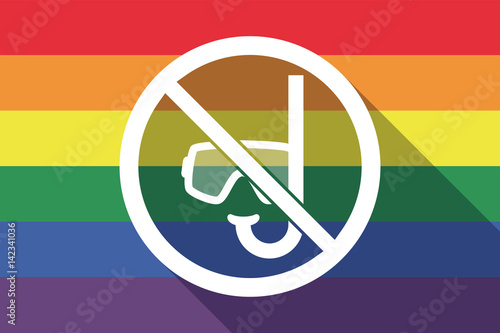Long shadow gay pride flag with  a diving glasses and a snorkel  in a not allowed signal