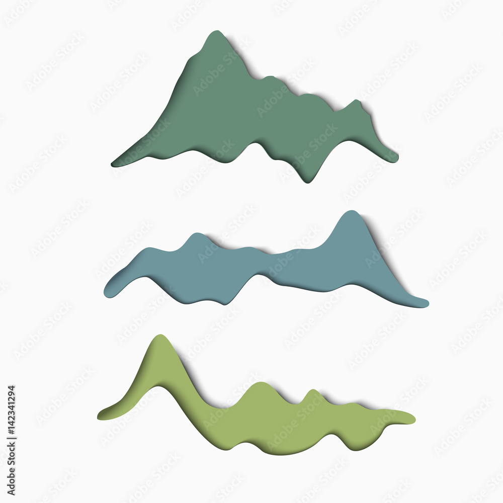 Set of stylized paper mountains