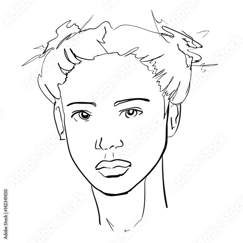 Hand-drawn graphics fashion portrait with beautiful young woman, inviting girl, top model.