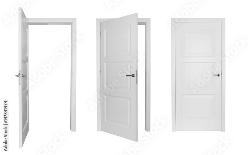 Set of different white door isolated on white background photo