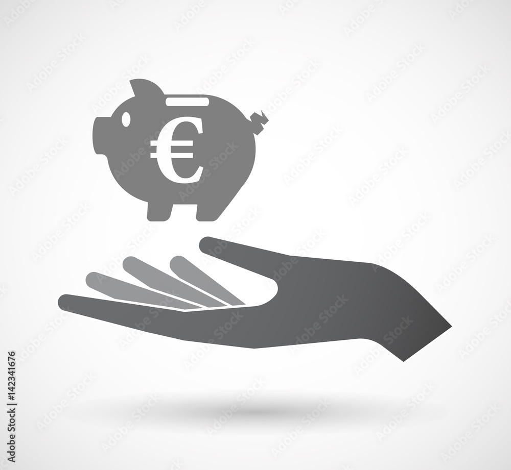 Isolated hand with an euro coin in a piggy bank moneybox Isolated hand with an euro coin in a piggy bank moneybox