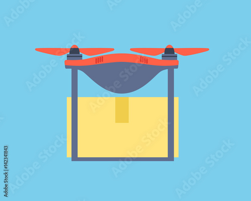 Dron delivers a purchase from an online store. Vector illustration