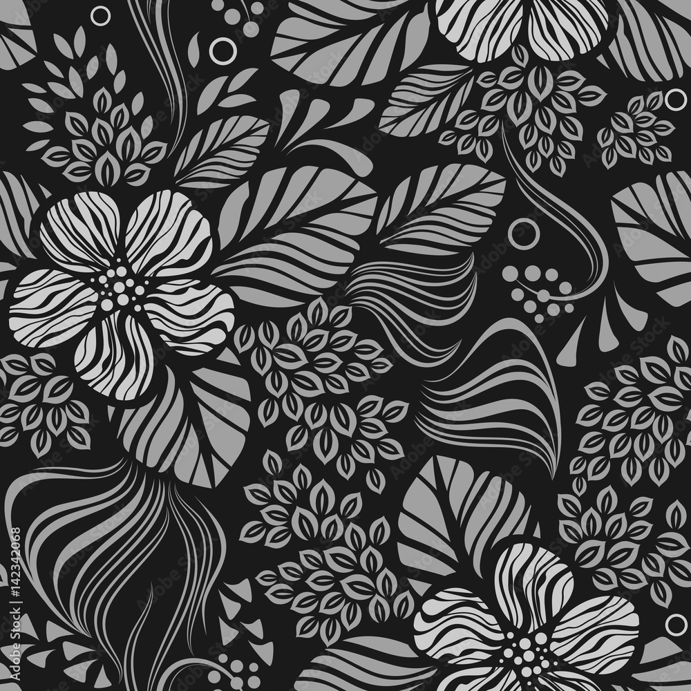 Black and white seamless floral wallpaper pattern Stock Vector | Adobe ...