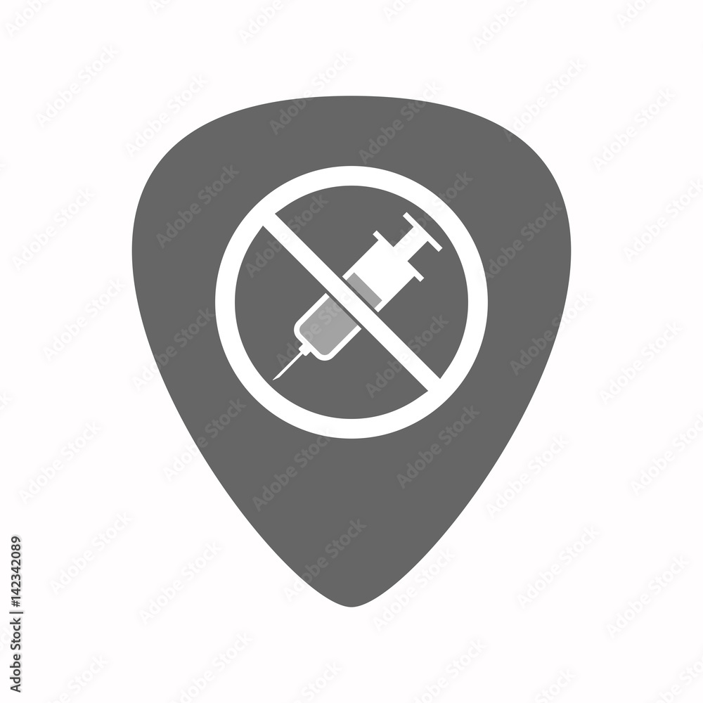 Isolated guitar plectrum with a syringe in a not allowed signal Isolated guitar plectrum with a syringe in a not allowed signal
