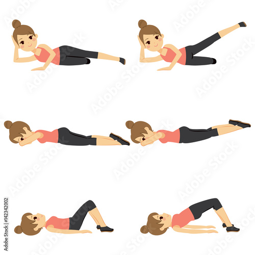 Beautiful young woman exercising doing glute routine fitness steps