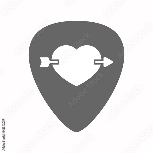 Isolated guitar plectrum with  a heart pierced by an arrow