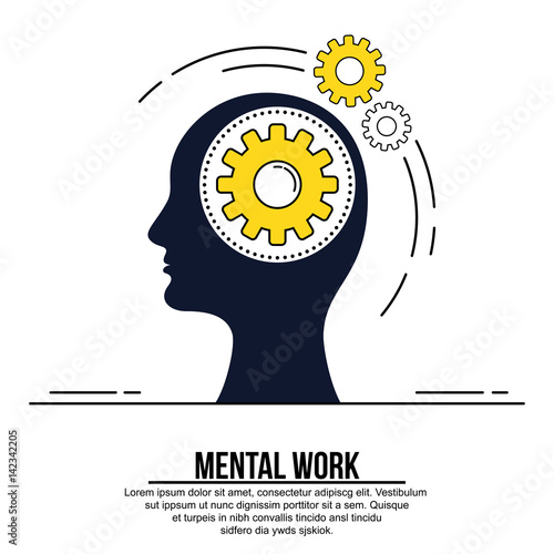 Human head silhouette with gears depicting concept of mental work and creativity